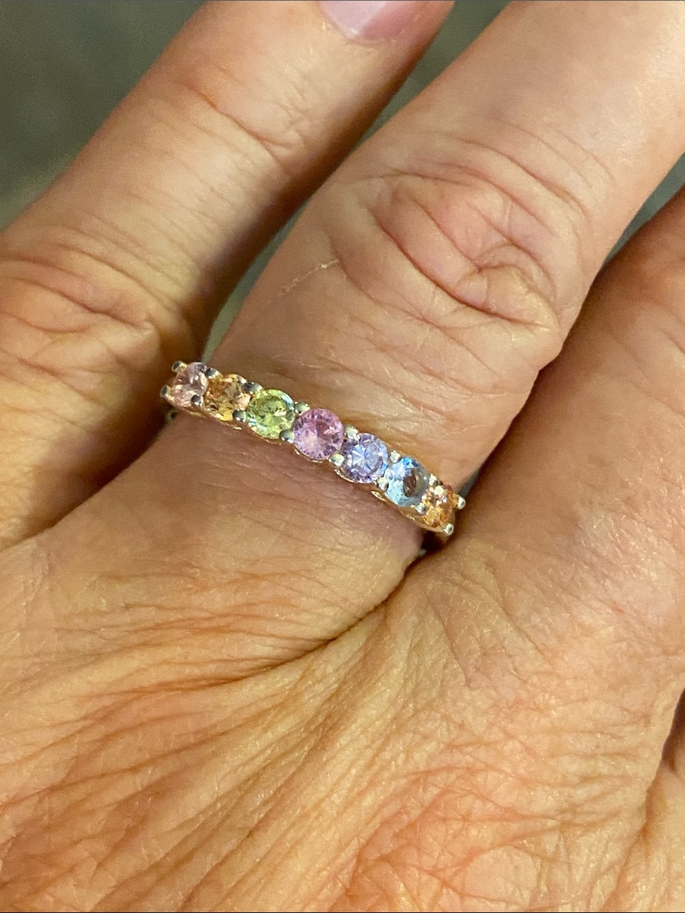BC 925 Gold Plated Sterling Silver Multicolour Gemstone Ring Size 9